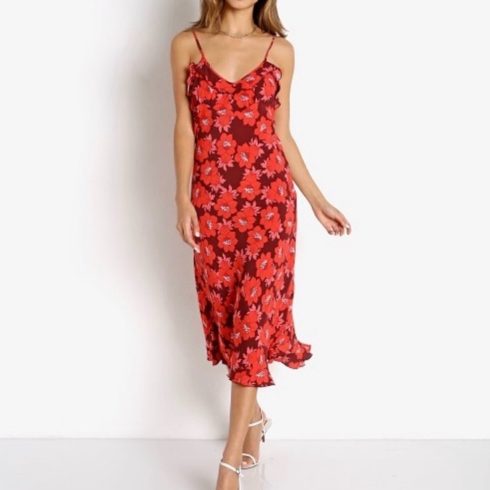 Rolla’s Red Floral Midi Slip Dress